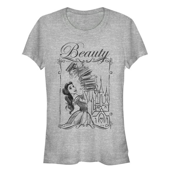 Junior's Beauty and the Beast Belle Book Tower Graphic Tee Athletic Heather 2X Large