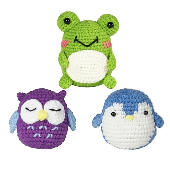 Yucurem 3 Pcs Animal Crochet Kits with Detailed Tutorials, Cute Animal Crochet Kit for Beginner, Diy Complete Crochet Set (A)