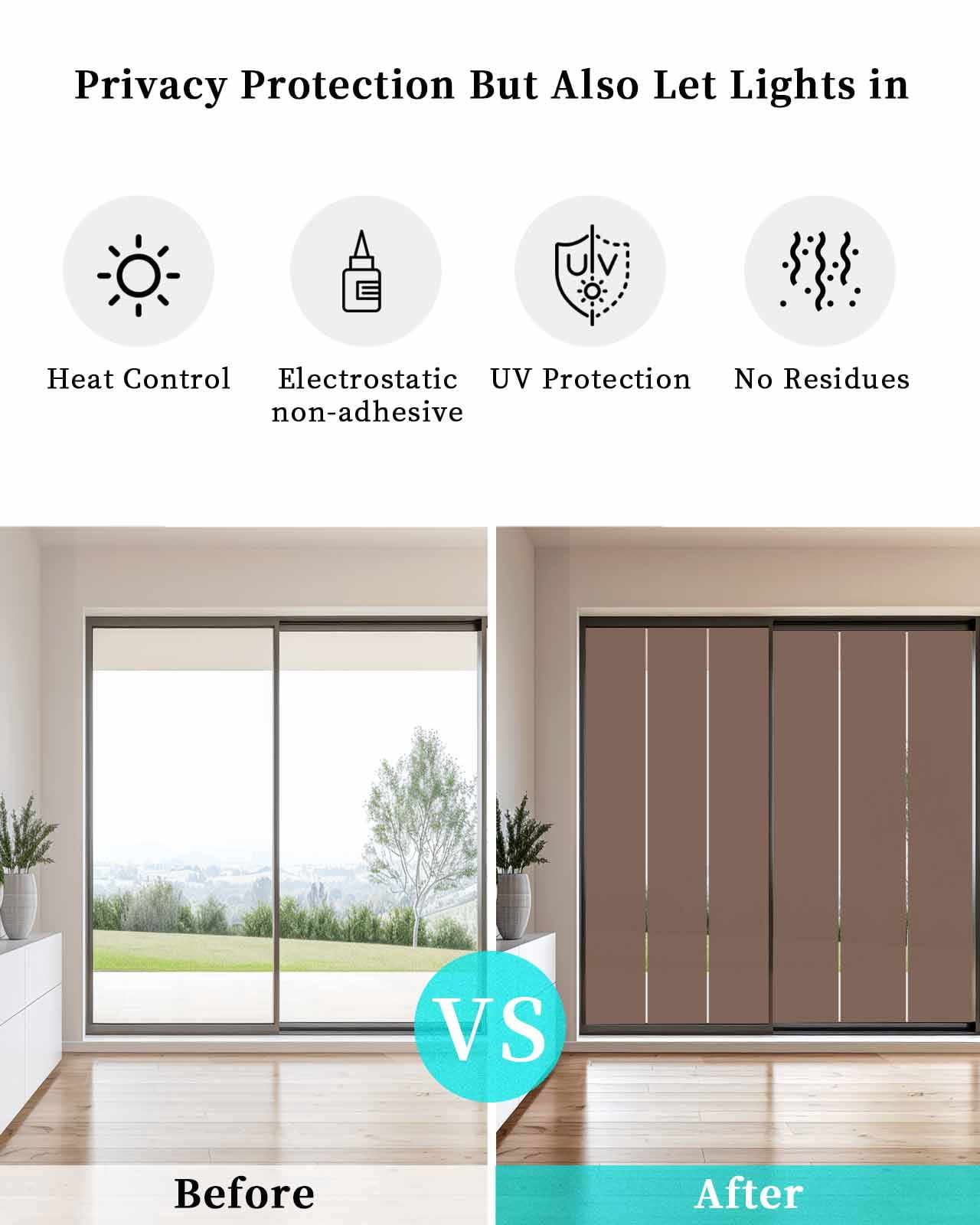 Window Privacy Film, Brown UV Sun Blocking Window Tint Film Heat Control One Way Blackout Window Film, Pure Brown Solid Color Simple Minimalism Art Non Adhesive Static Cling Sticker 35.4x78.7 In