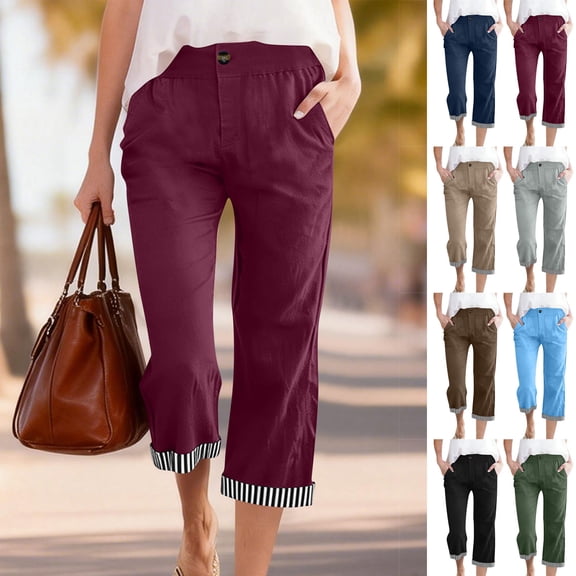 CHUMUD Womens Mid-Rise Slim-Fit Stretchy Cropped Tapered Leg Capris Pants (Avail in Plus Size)
