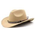 thumbnail image 3 of Oiyii Little Boys Classic Cow Boy Hats Woven Band Outdoor Western Cow Girl Hats, Beige, 3 of 3