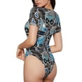 thumbnail image 3 of The Xecao Blue Excavator Women's Crew Neck Body Suit, a short-sleeved bodysuit and basic swimsuit, both comfort and style for dating and daily life, 3 of 9