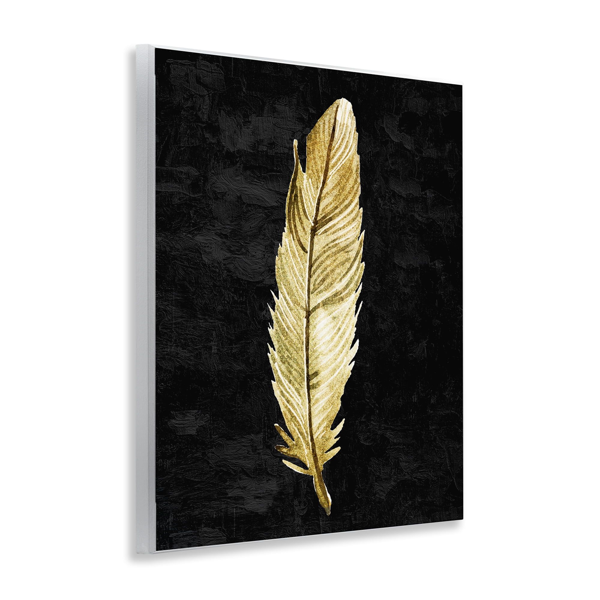 Curved Feather on Black Wall Plaque Art, design by Kim Allen