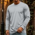 thumbnail image 2 of Men's Long Sleeve Tee Shirts Crewneck Curved Hem Plain Tee Moisture Wicking Casual T-Shirts Solid Color Light Gray M, 2 of 7