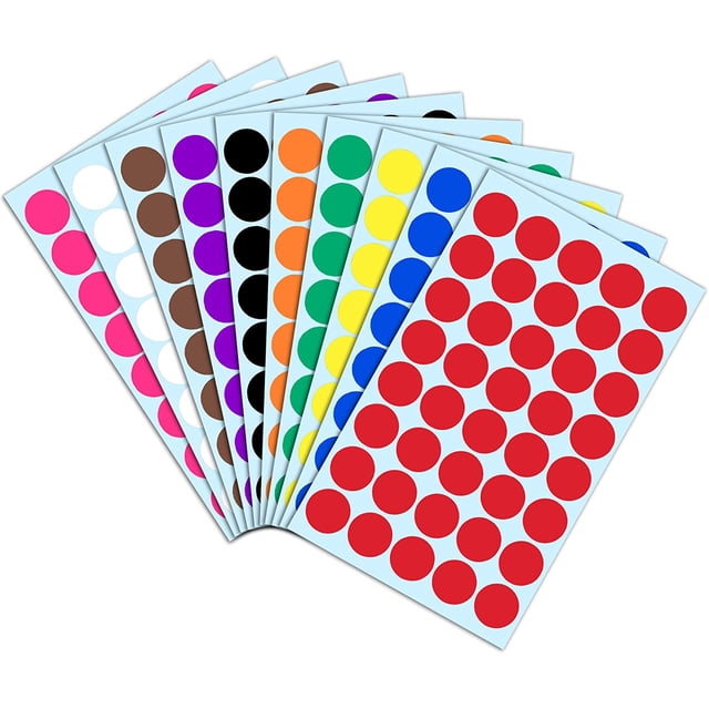 2160 Piezas, Pegatinas Autoadhesivas de Círculo Redondo de 20 mm - 10 Colores Autoadhesivos Formas de Niños Puntos de Color