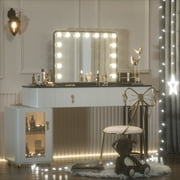 Keonjinn Hollywood Makeup Mirror Black Vanity Mirror with Lights, 23x18 Large Bedroom Makeup Mirror with Lights 15 Replaceable LED Bulbs Dimmable 3 Color Lighting Modes