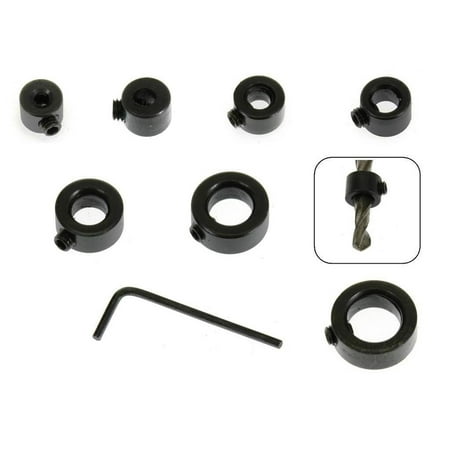 

9 Pcs Drill Bit Depth Stop Collar Tool Hex Wrench Safety Drilling Limit Ring with Key