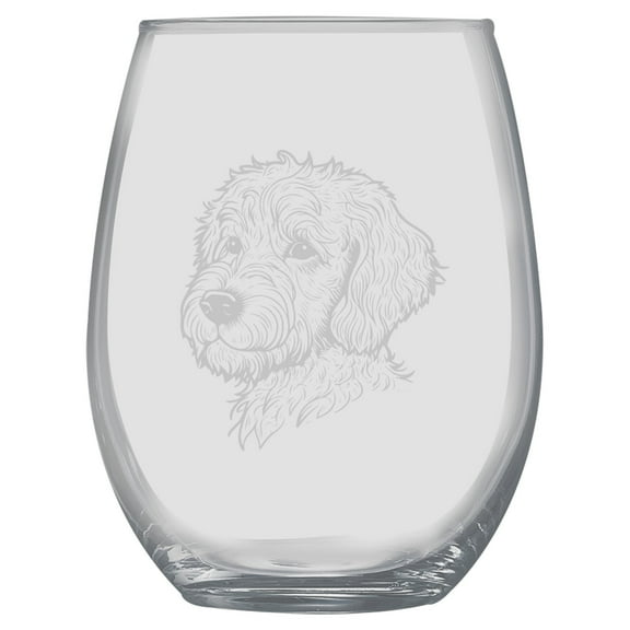 15oz Stemless Wine Glass Set - Golden Doodle Slate Coaster