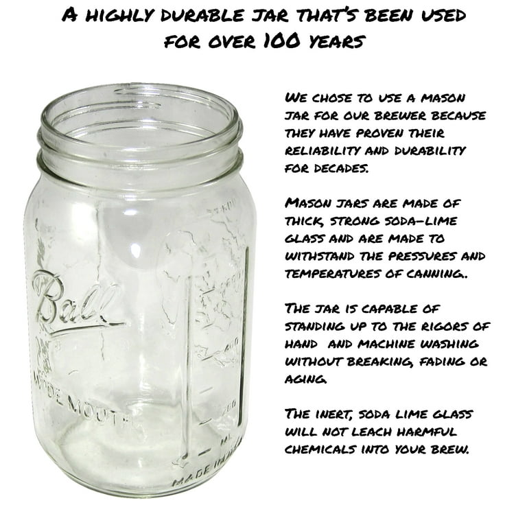 County Line Kitchen Glass Mason Jar Pitcher with Lid - Wide Mouth, 1 Quart  (32 oz) - Heavy Duty, Leak Proof - Sun & Iced Tea, Cold Brew Coffee, Breast