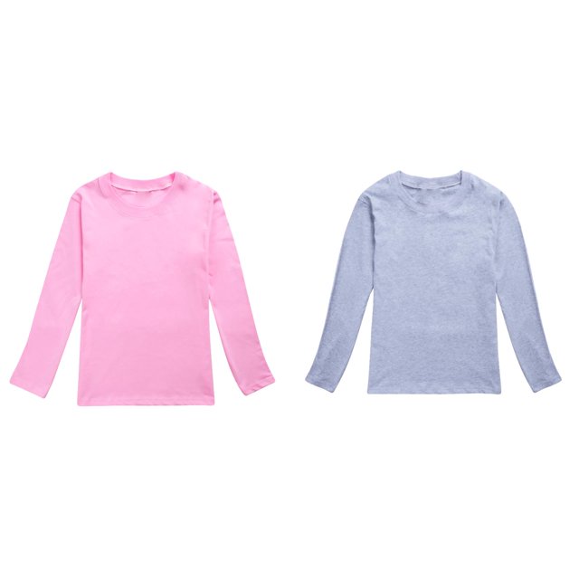 2 Pack(Grey 1PCS & Pink 1PCS) Multipack T-Shirts Autumn Long Sleeve Solid Prints T Long Sleeve Shirt Tops