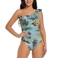 thumbnail image 2 of Picia Hawaiian Style Pattern Women's One Piece Swimsuits,One Shoulder Swimwear Asymmetric ,Ruffle Monokinis Bathing Suits,High Waisted Flattering Bathing Suits-Small, 2 of 8