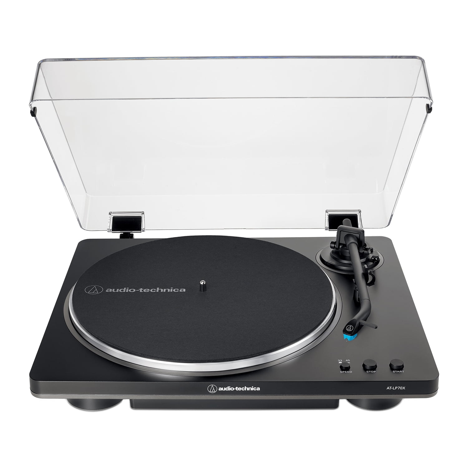 Audio-Technica 2-Speed Belt-Drive Automatic Turntable with 45 RPM Adapter, Switchable Preamp, 3-Piece Chassis, RCA Out, AT-VM95 Stylus, Black/Gray