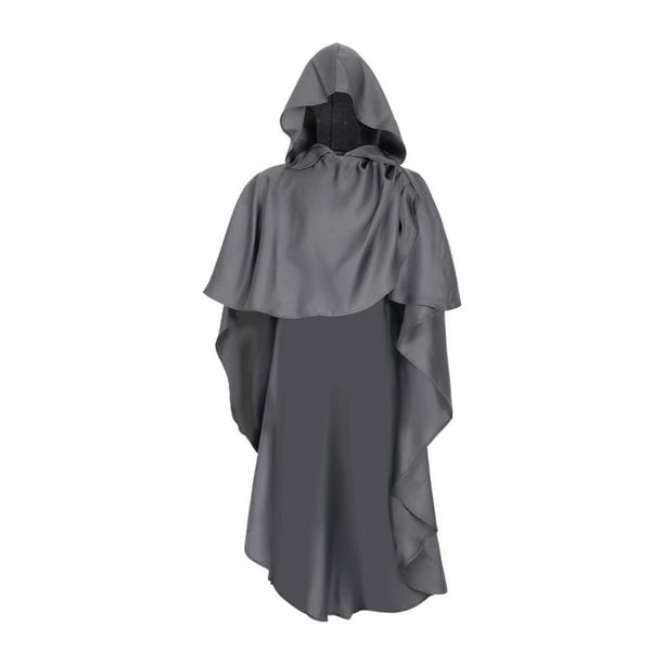 Capa de disfraz medieval, capa gótica de Halloween con capucha para fiesta de disfraces en club gris
