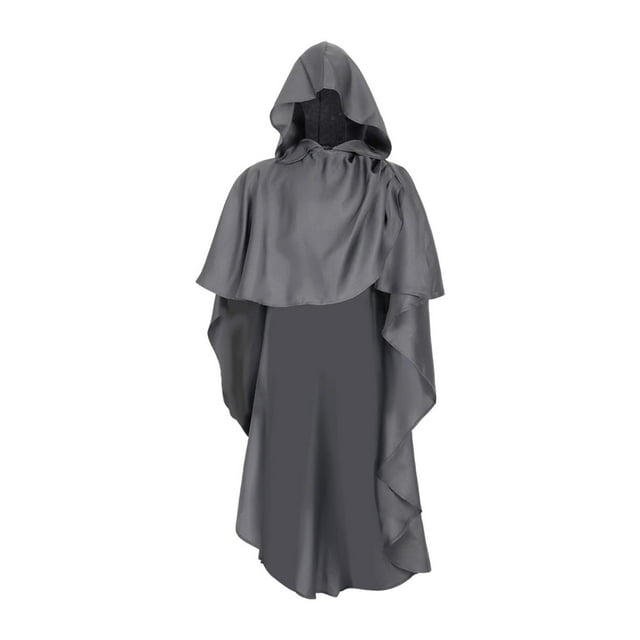 Capa con capucha de Halloween, capa de bruja gótica con capucha, capa medieval para actuación gris