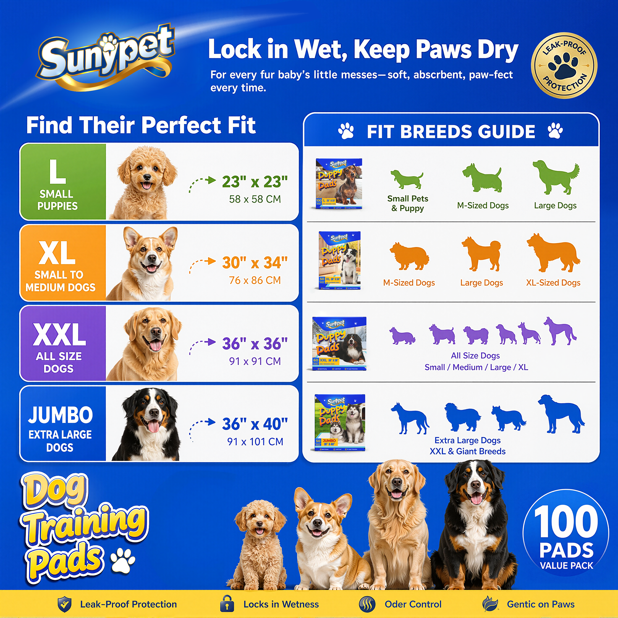SUNYPET Puppy Pads, Large 23" x 23", 100 Count photo 2