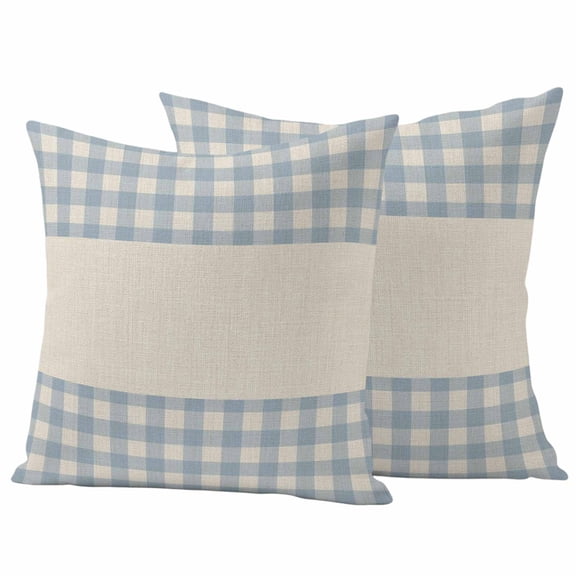 Blue Plaid Outdoor Pillow Covers Set of 2 Retro Country Blue Plaid Linen Texture Waterproof Throw Pillow Cover Decorative Cushion Cases for Patio Porch Garden 26X26 Inch