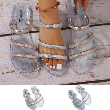 

mtvxesu Slides for Women Summer Cool Slippers Diamond Soft Soles Non Slip Women s Flat Bottomed Beach Shoes Fashionable Slippers Students Wear Outside Womens Slide Sandals Summer Savings Clearance!