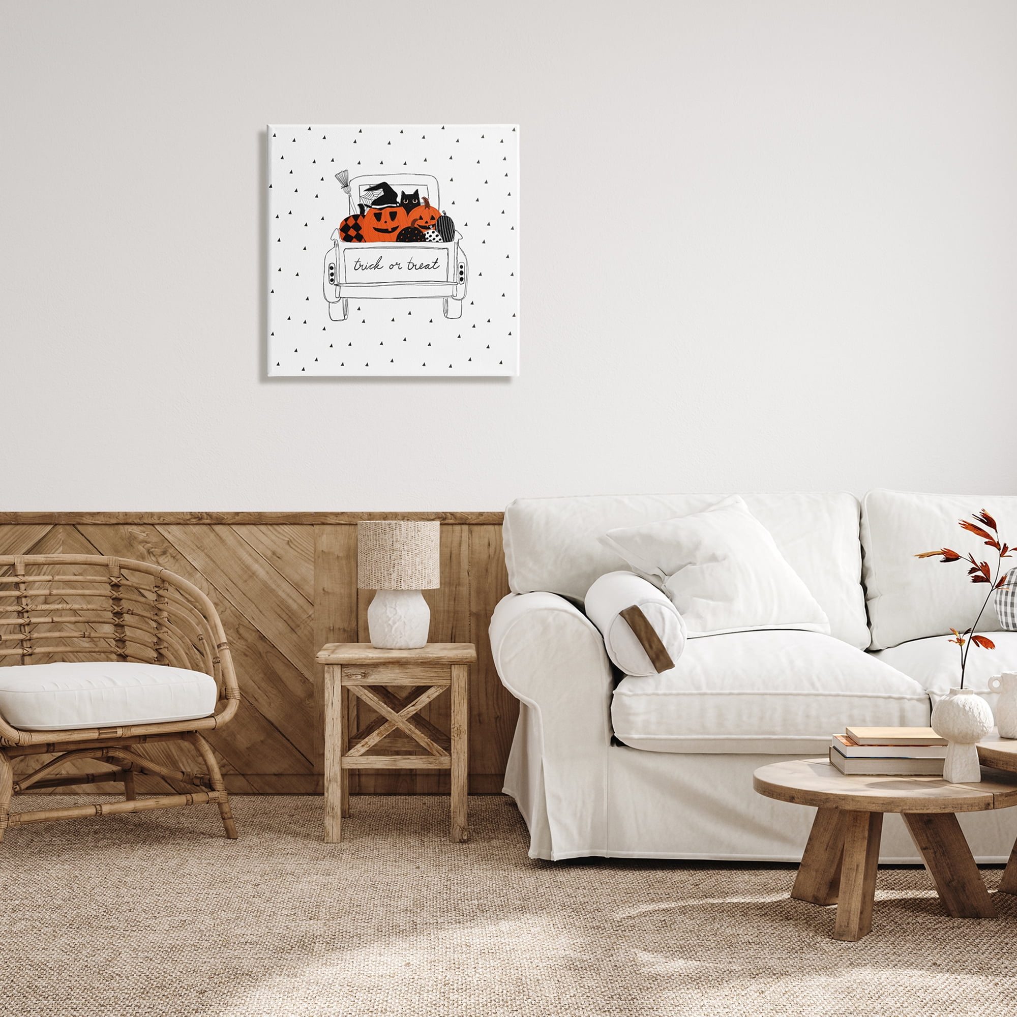 Trick Or Treat Truck Pumpkins Doodle Style Drawing Transportation Graphic Art Gallery-Wrapped Canvas Print Wall Art