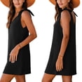 thumbnail image 5 of Miluxas Women's Bow Tie Shoulder Strap Sleeveless Mini Dress Solid V Neck Shirt Short Dress Beach Vacation Outfits Black, 5 of 9