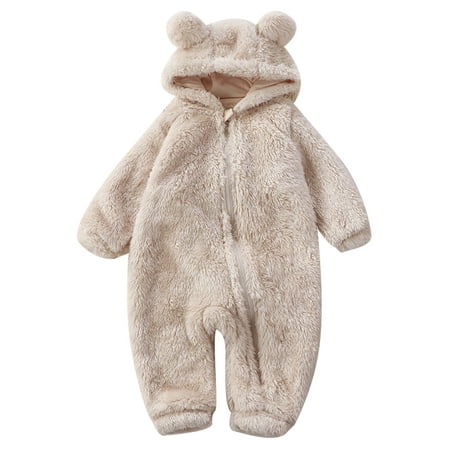 

Wrcnote Newborn Fleece Romper Long Sleeve Onesies Hoodies Hooded Jumpsuit Party Loose Winter Outwear Outfits Fluffy Beige 80cm