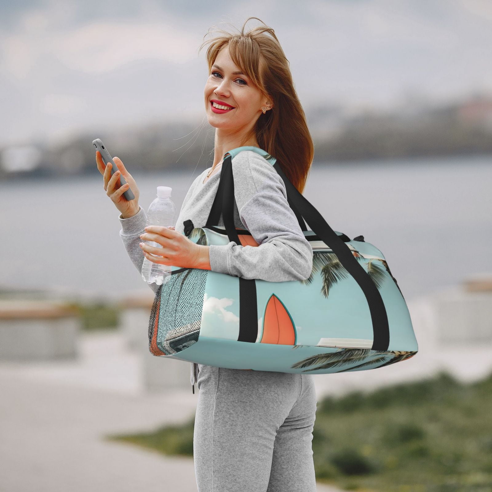 Fuzoiu Vintage Surf Van Beach Print Travel Duffle Bag,Carry On Tote Bags,Duffel Bag,Sport Gym Bag, Hospital Bag for Labor and Delivery, Overnight Bag,Luggage Bag