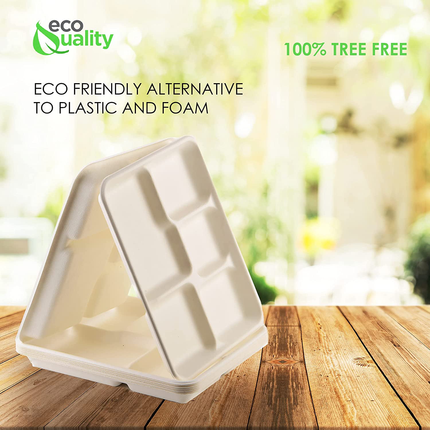 5 Compartment Meal Tray with Lid, 100?o Friendly, Biodegradable &  Disposable Compartment Meal Tray with Smart Lock