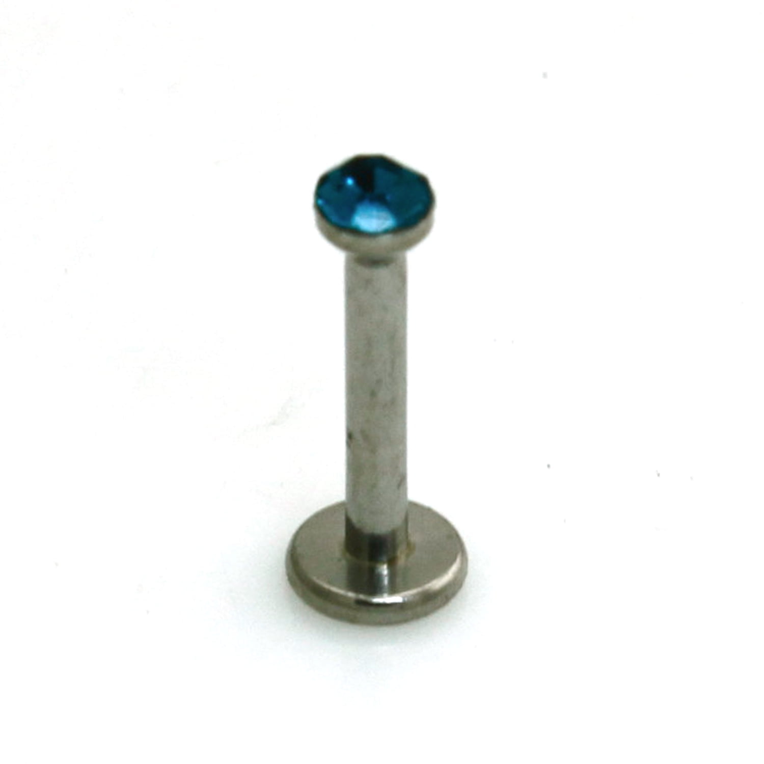 Tioneer Stainless Steel Labret Style Teal Small Bezel Gem Lip Piercing Ring Body Jewelry