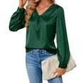 thumbnail image 4 of ATOYSOY Women's Casual Blouse Satin Loose Basic Tops Elegant Long Sleeve Shirts Winter Workout Fashion Solid Color Pullover Spring V Neck Button Sweatshirts Green L, 4 of 6