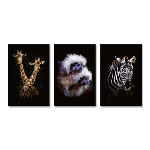 3 Panels Cartoon Panda Oil Painting Giraffe Zebra Animal Wall painting posters Wall Canvas Art Pictures No Framed Oil Drawing Posters
