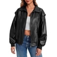 thumbnail image 2 of Womens Oversized Leather Bomber Jackets Cap Sleeve Zip Up Motorcycle Coats with Pockets, 2 of 6