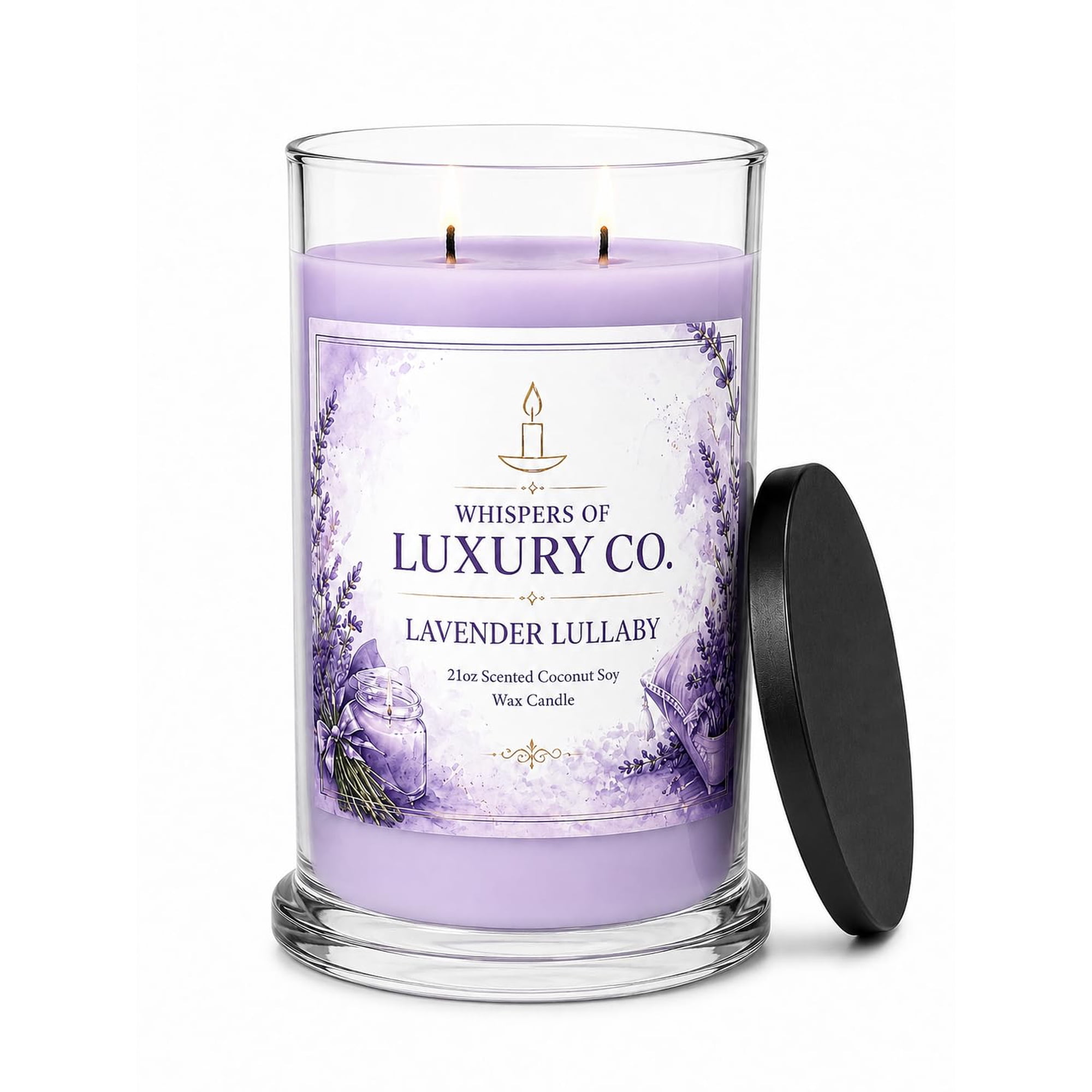 Whispers of Luxury Lavender Lullaby Scented Candle 21 oz Coconut Soy Wax Double Wick Luxury Home Fragrance VT1