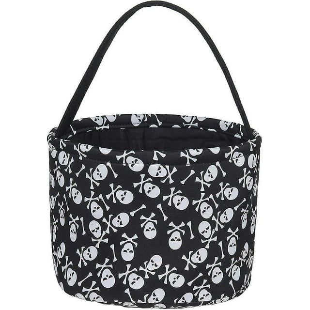 Halloween Skull Trick Or Treat Bucket - Candy Basket Tote Bag For Kids Human Skeleton