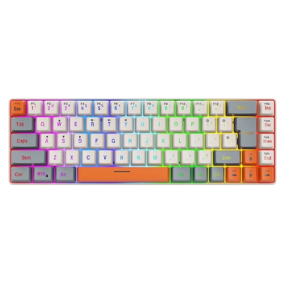 RGB Backlit Gaming Keyboard 68Keys, Ergonomic USB Wired Keyboard with Detachable USB Type C Cable for PC and IOS