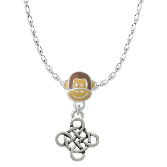 Delight Jewelry Silvertone Celtic Knot Cross Mia Monkey Charm Necklace