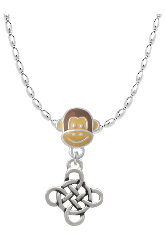 Silvertone Celtic Knot Cross Mia Monkey Charm Necklace