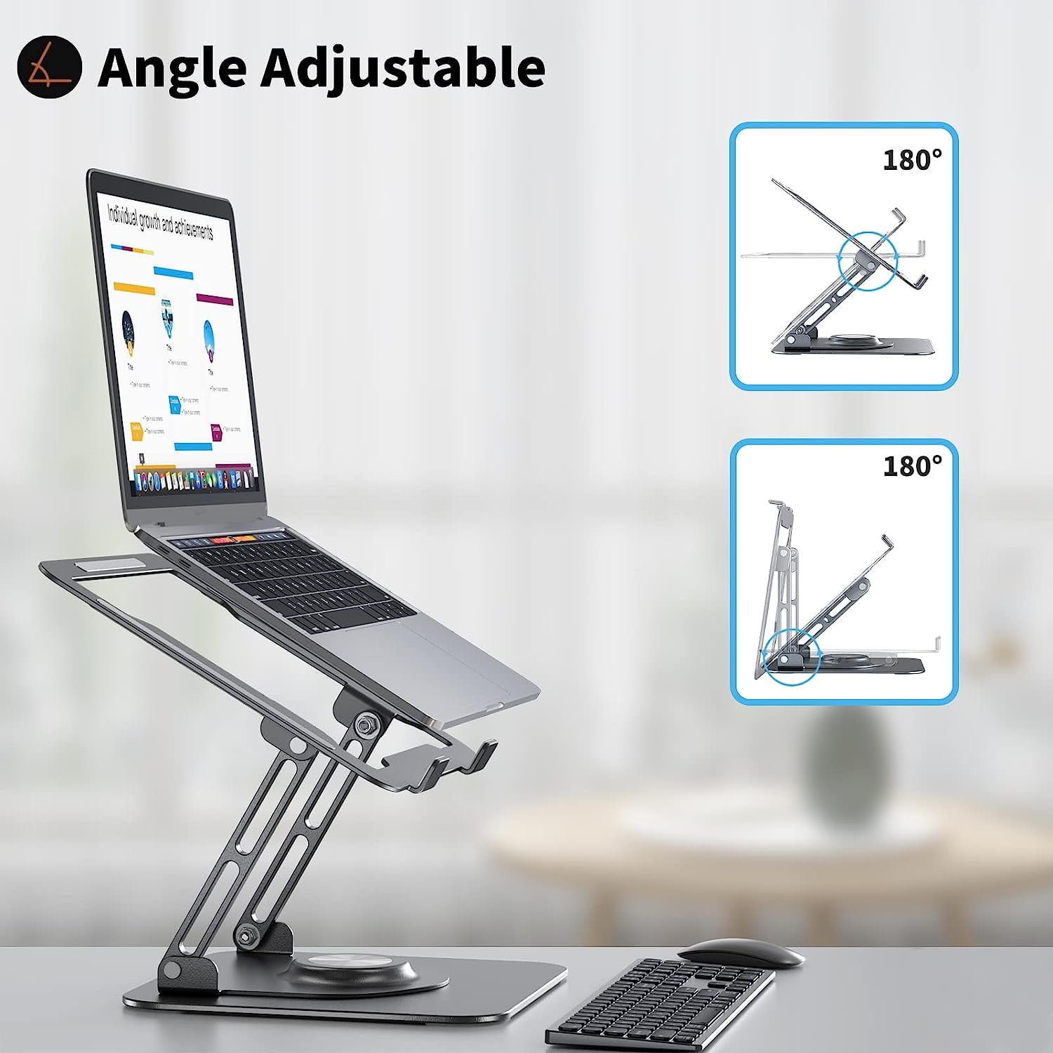 AUBEAMTO Adjustable Laptop Stand with 360° Rotating Heavy Base, Ergonomic Laptop Riser for Desk, Stable Laptop Holder for Collaborative Working, Suit for 10-15.6" PC Computer, Dual Shaft, Silver
