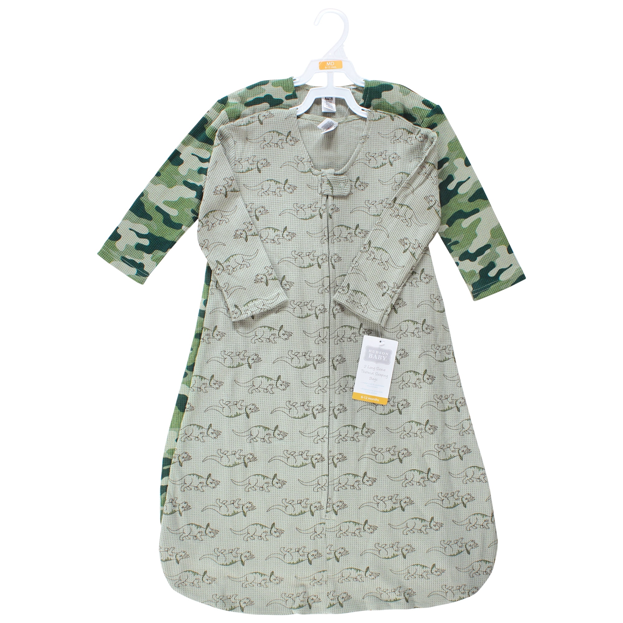 Hudson Baby Infant Boy Thermal Long Sleeve Sleeping Bag 2pk, Sage Dinosaur, 6-12 Months