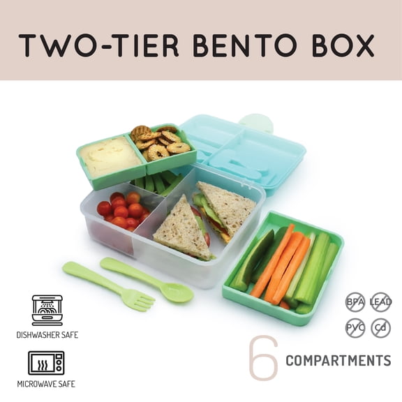 Melii Two-Tier Bento Box , Blue, Mint & Lime