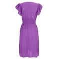 thumbnail image 5 of Summer Dresses for Women Party Outfit V Neck Ruffle Fly Sleeve Casual Eyelet Button Up Smocked Knee Length Dress (M, Purple), 5 of 7