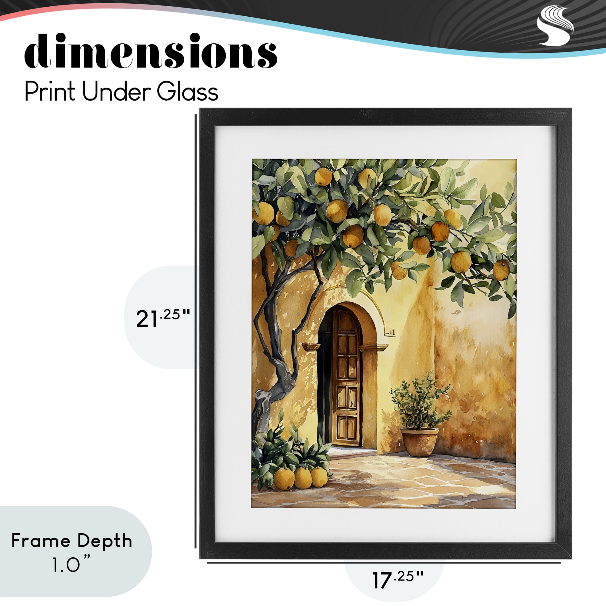 Stupell Industries Mediterranean Courtyard Lemon Tree Black Framed Print Under Glass, design by LSR Design Studio