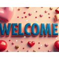 thumbnail image 4 of Welcome Banner Backdrop Decorative Pink Bows Romantic Valentines Day Hearts String Lights Party Wedding Anniversary Celebration Photo Props Poster Background, 4 of 4