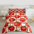 thumbnail image 2 of Manfei Kawaii Tomato Full Size Comforter Sets for Teen, Cartoon Fruit Print Bedding Comforter Set, Red Stripes Buffalo Reversible Bedding Sets, Lightweight Room Decor, 3-Piece, 2 of 8