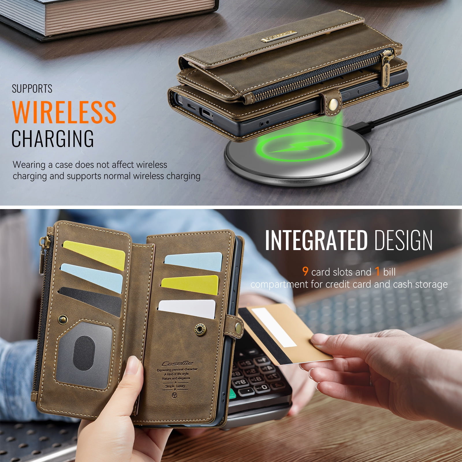 For Samsung Galaxy S25 Ultra Wallet Case, RFID Blocking PU Leather Case Women Men Kickstand flip Cover Wrist Strap Zipper Credit Card Holder Slot
