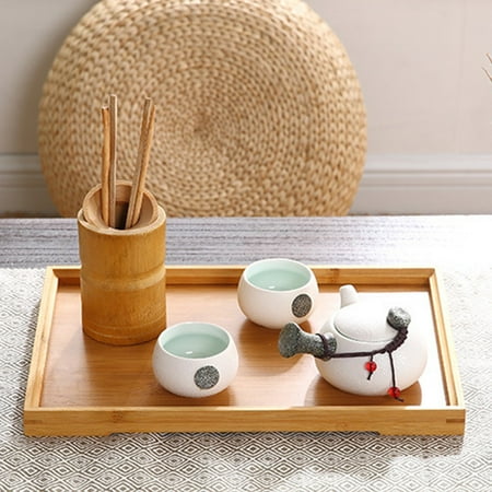 

Riguas Tea Set Tray No Glitches Fadeless Scratch Resistant Rectangular Rustic Bamboo Serving Trays for Household