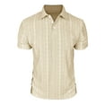 thumbnail image 6 of YOIAVAIOY Men's Solid Knit Short Sleeve Polos, Jacquard Lapel Beach Casual Shirt, Lightweight Summer and Vacation Wear Beige M, 6 of 8