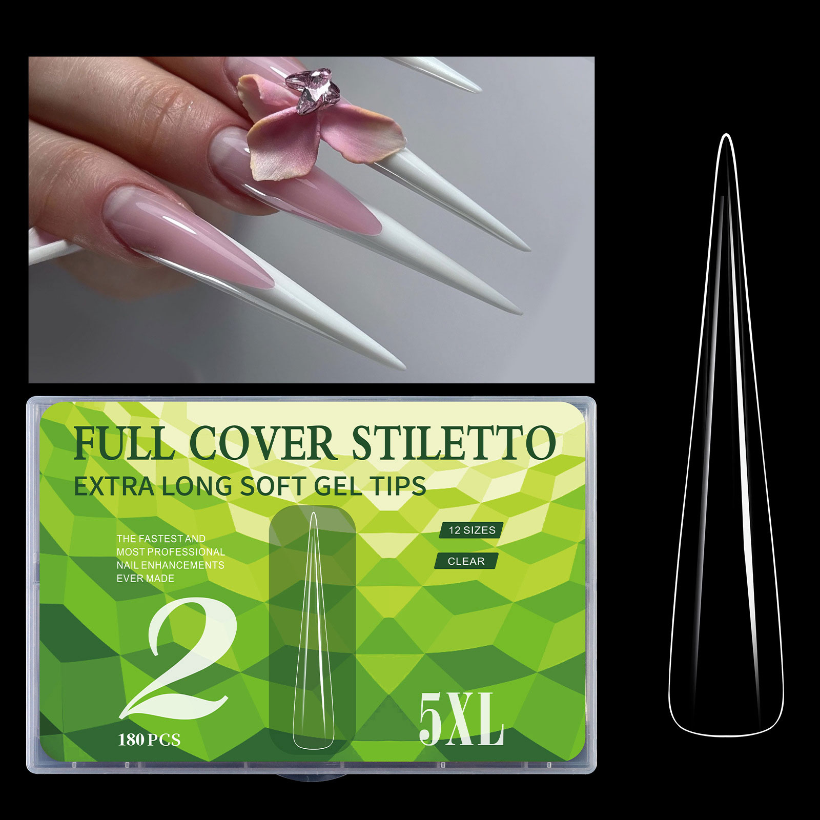 180pcs Extra Super Long 5XL Transparent Nails Tips for Salon Quality French Nails Art Wedding Party Nails Decorations