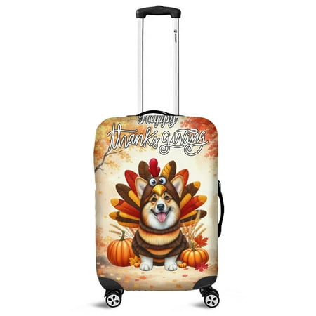 Happy Thanksgiving Corgi Turkey Costume Pumpkins Autumn Leaves Travel Luggage Cover Welsh Corgi Dog Lover Gifts Idea Suitcase Dust Protective Decor - 13014