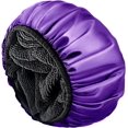 thumbnail image 1 of LAICAIW Shower Cap,Extra Large Triple Layer Bathing Cap with Dry Hair Function for Women Microfiber Terry Cloth Silky Satin 100% Waterproof Reusable Long Hair Bath Caps (Purple), 1 of 7