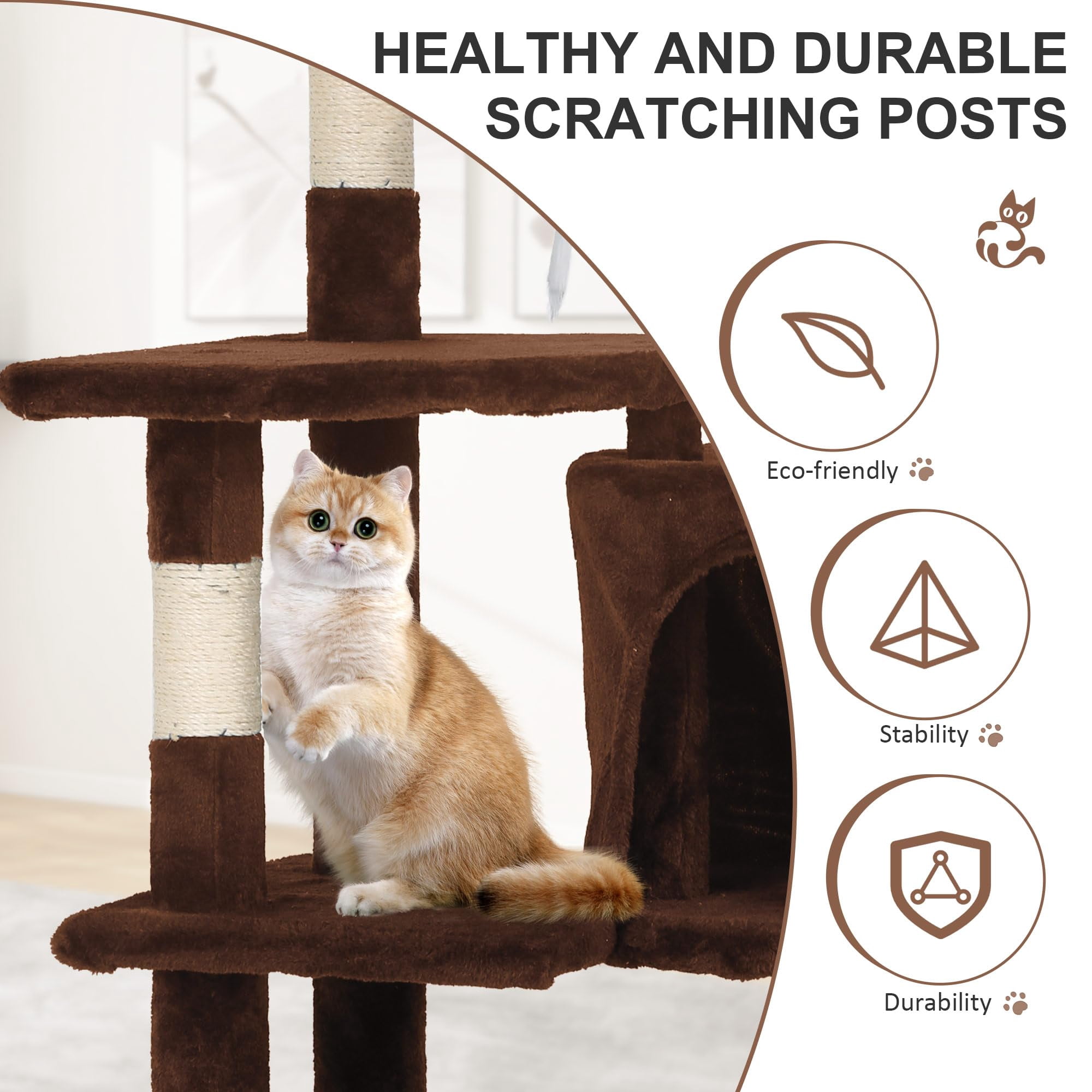 CL.HPAHKL 36 Inches Cat Tree Tower, Modern Cat Tower with Sisal Scratching Posts Small Cat House with Funny Toys Kittens Condo with Cozy Sleeping Perch for Indoor Cats, Kittens, Brown