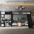 thumbnail image 5 of L-Shaped Metal Bunk Bed (Top bed: twin, bottom bed: full ) with Twin Loft Bed, Desk, and Storage Shelves Metal Triple Bunk Bed with Slide, Space-Saving and Quiet Design, Black, 5 of 18